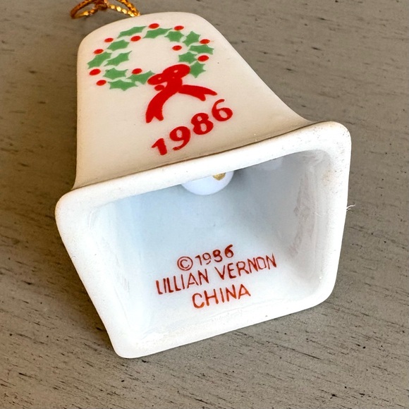 Vintage Lillian Vernon 1986 Porcelain Bell Christmas Ornament 2" Lot of 3 White - Picture 8 of 15